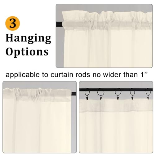 Valances for Windows, Small Light Filtering Rod 42″W x 14″L (Pack of 2) Cream