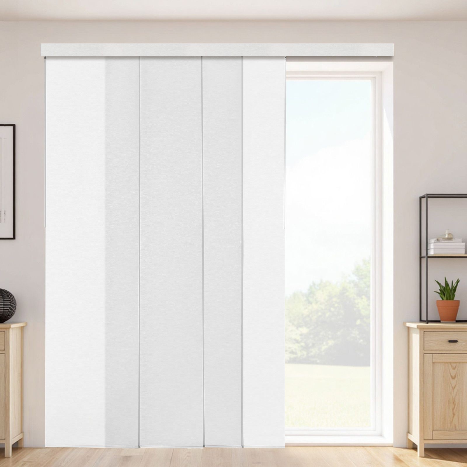 White Adjustable Vertical Panel Blinds for Sliding Doors, 45.8 – 86 in