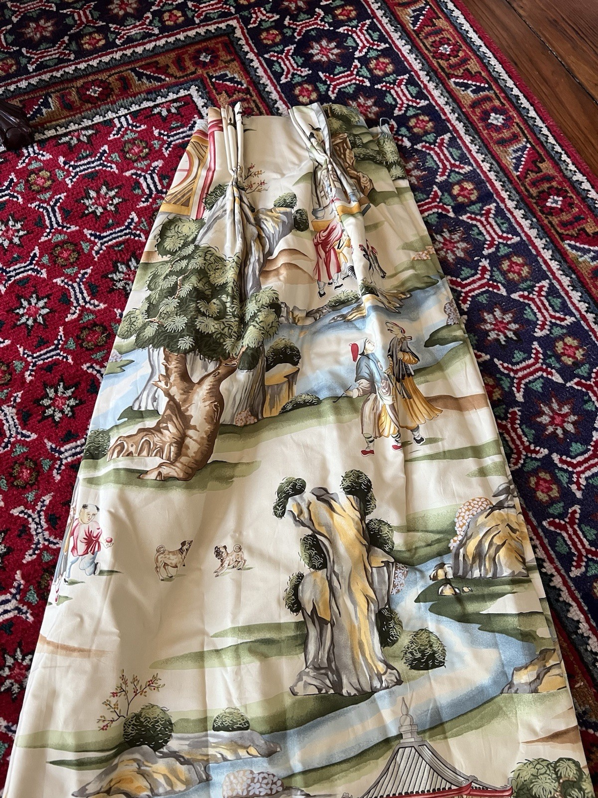 Custom triple pleat drapes Scalamandre Shanghai traditional chinoiserie