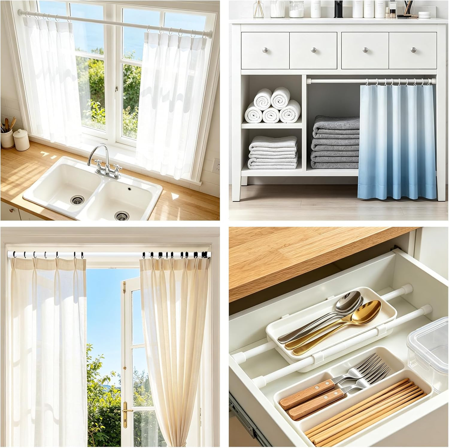 Corklatta 2 Pack White Spring Tension Curtain Rods Adjustable 16 to 40 Inch, Sma
