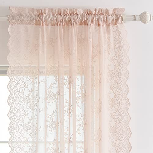 Blush Lace Curtains 96 Inches Long 2 Panels 52″W x 96″L (Pack of 2) Blush Pink
