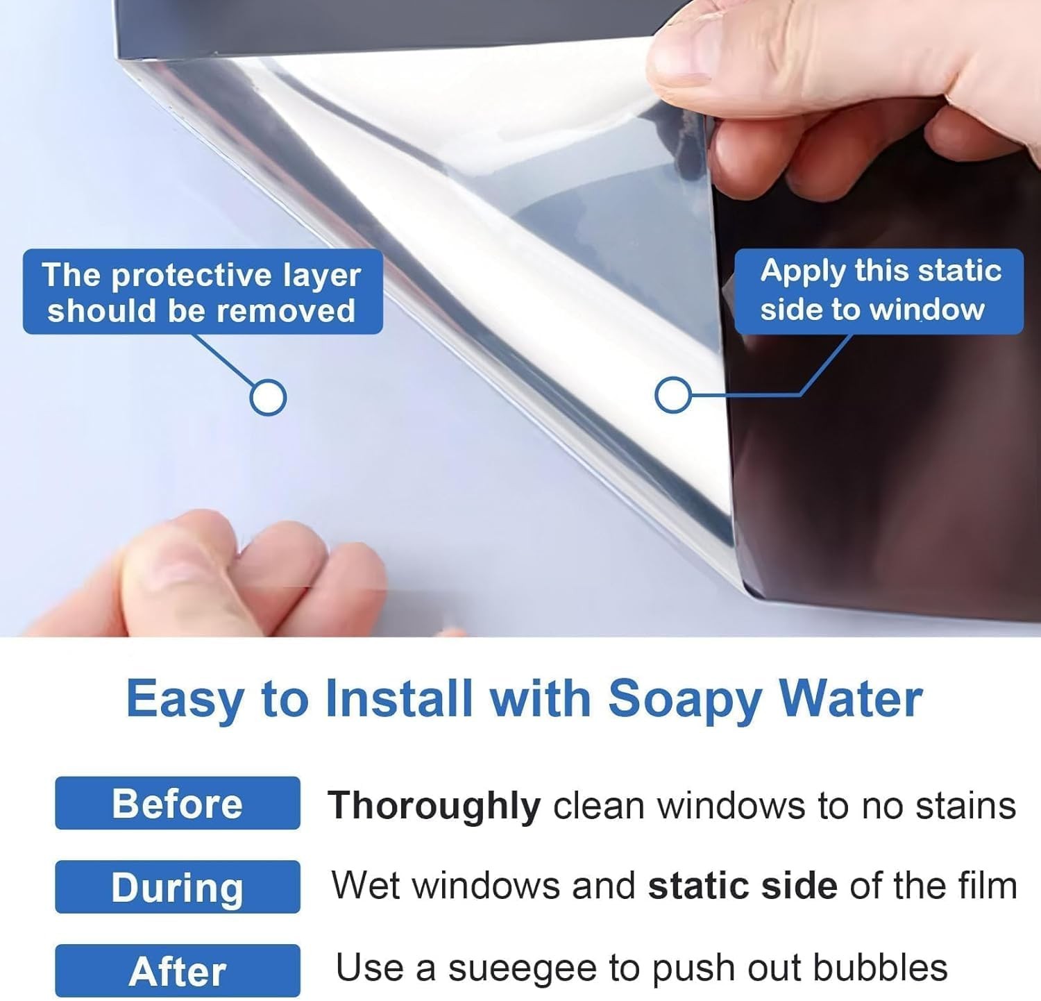 Upgraded One Way Window Privacy Film Sun Heat Blocking Reflective Mirror Window