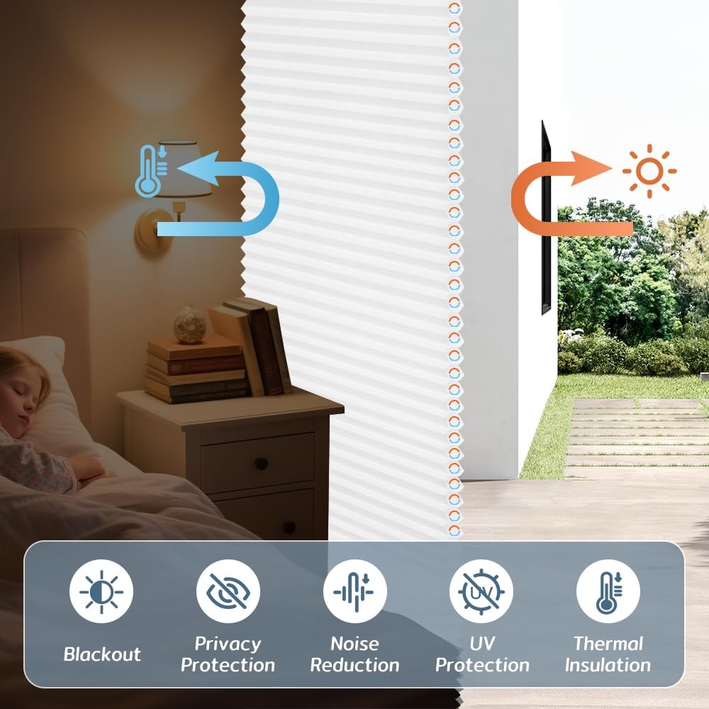 Seeye No Drill Cordless Cellular Shades Light Filtering Honeycomb Blinds For