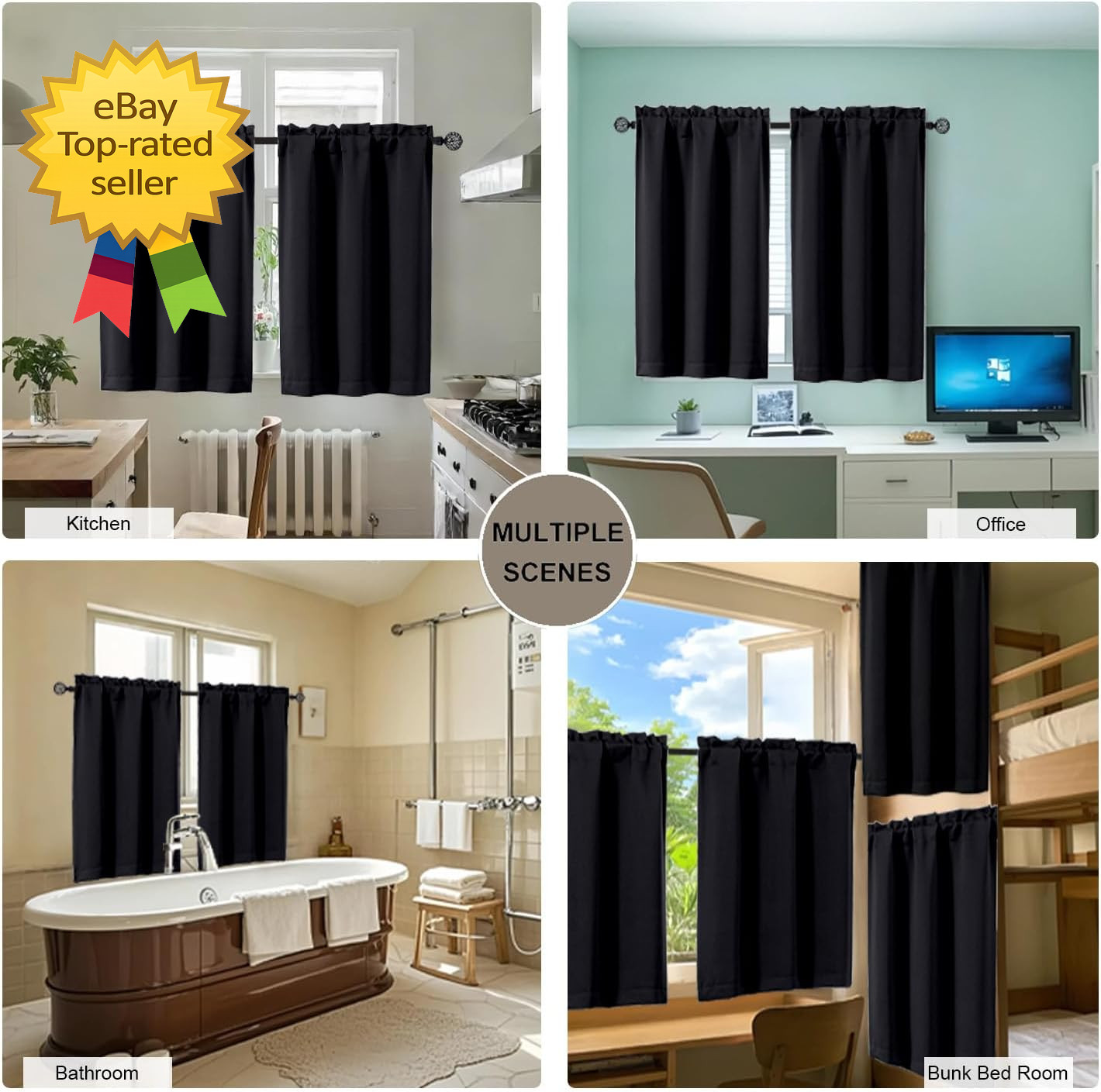 24 Inch Long Tier Curtains for Small Window Short Blackout Kitchen Curtains ove