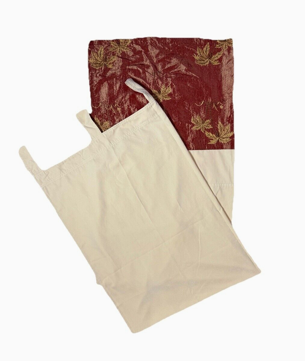 Set 3 Luxury Curtains Drapes Tab Top Panels 92″ Long Beige Red Border Hem