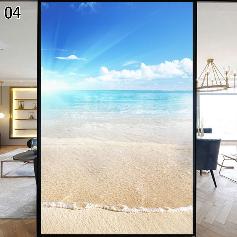 Beach&Ocean Scenery Window Film Decoration Stained Glass Sticker Decor