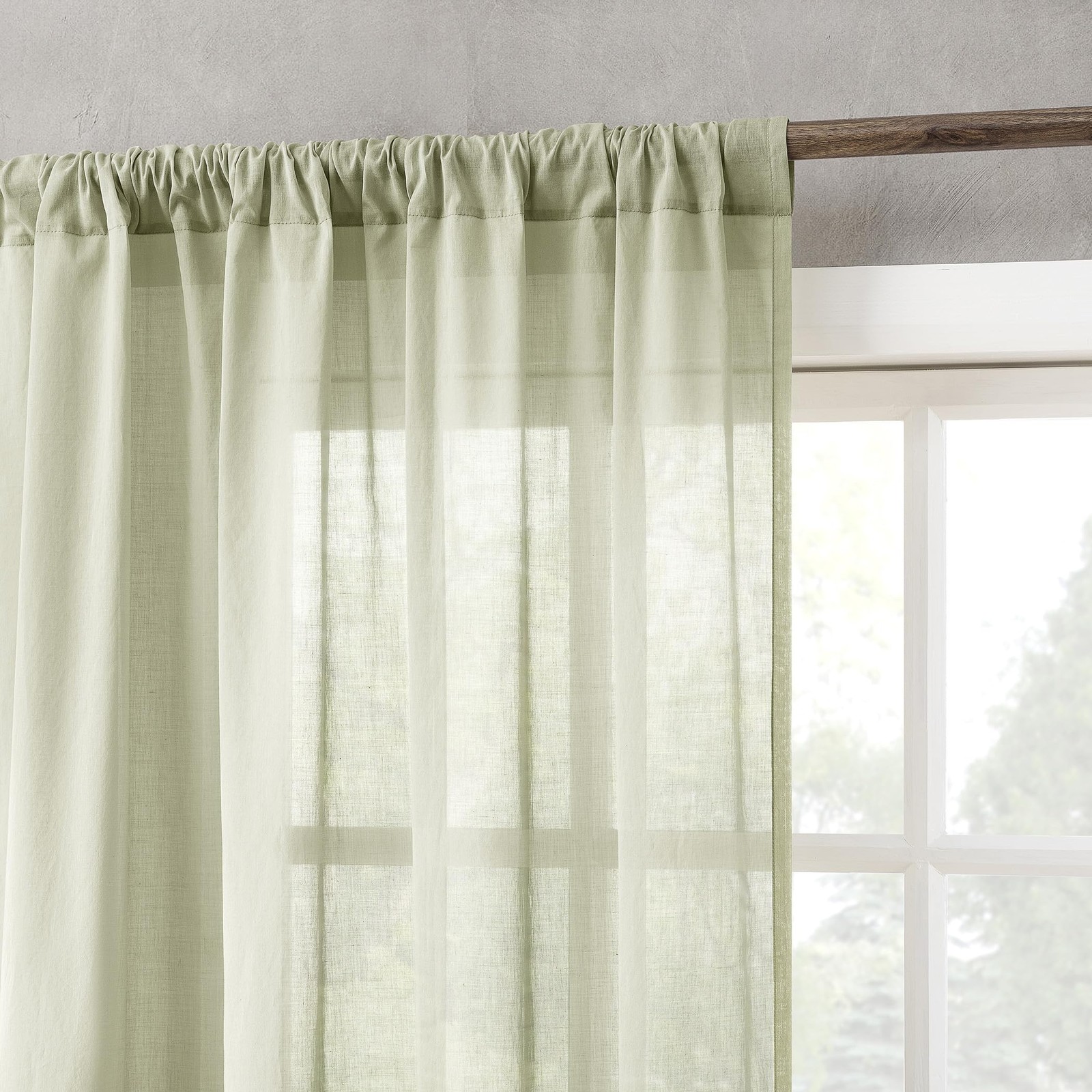 Moss Green Cotton Sheer Curtain 50 x 63 Light Filtering Panel for Home Decor