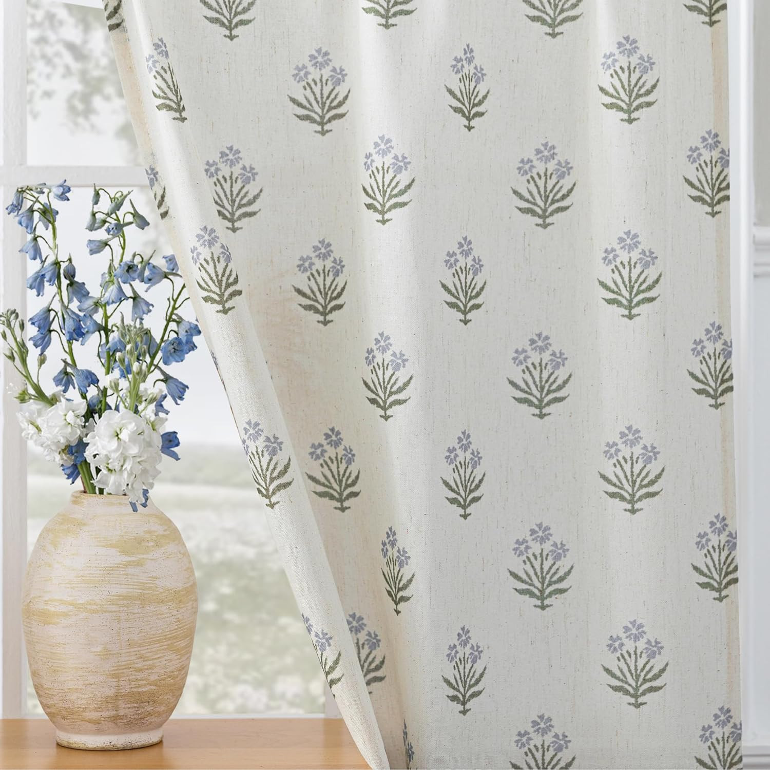 Small Window Curtains for Kitchen,Farmhouse Linen Sheer Floral Cafe Curtains 18