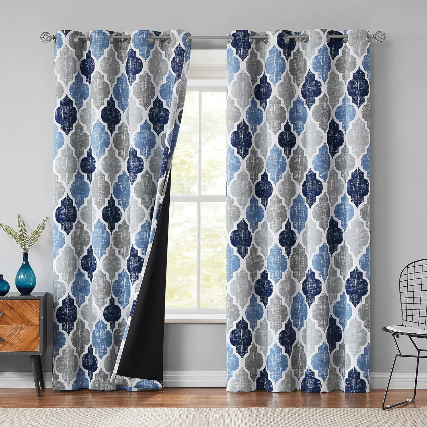 100% Blackout Curtains 84 Inches Long 2 Panels for Bedroom Living Room Blue Grey