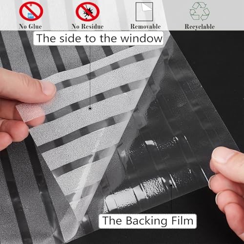 Privacy Window Film Self-Adhesive No-Glue Static Cling Stripe 17.5 x 78.7 Inch
