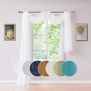 Extra Long 56″ (W) x 288″ (L) (24 Feet) White Sheer Window Scarf. Voile Window