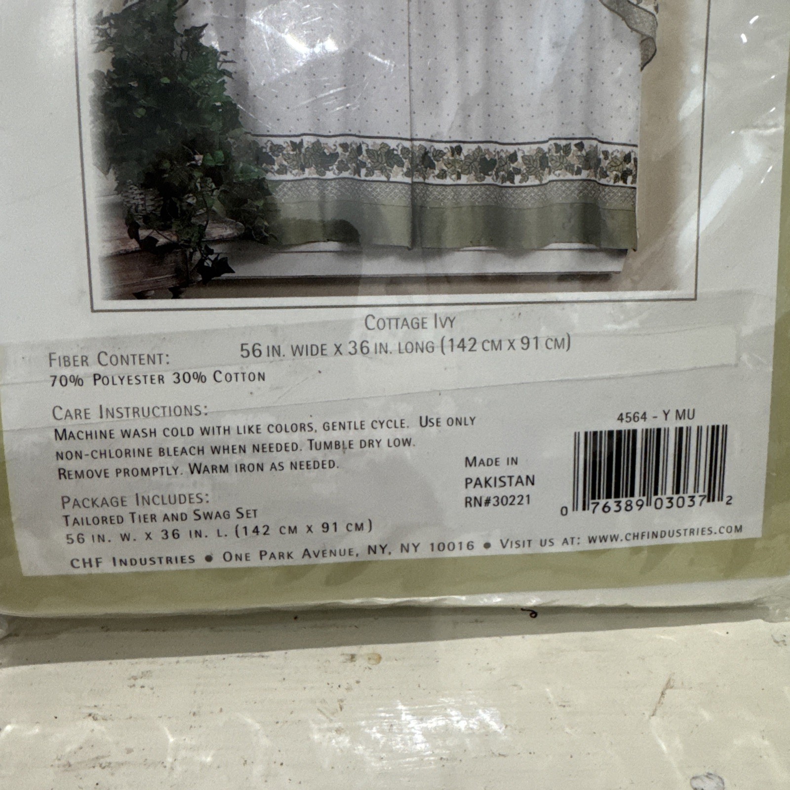 CHF Window Curtains Cottage Ivy Tailored Tier And Swag Set 56” x 36” Long (2)