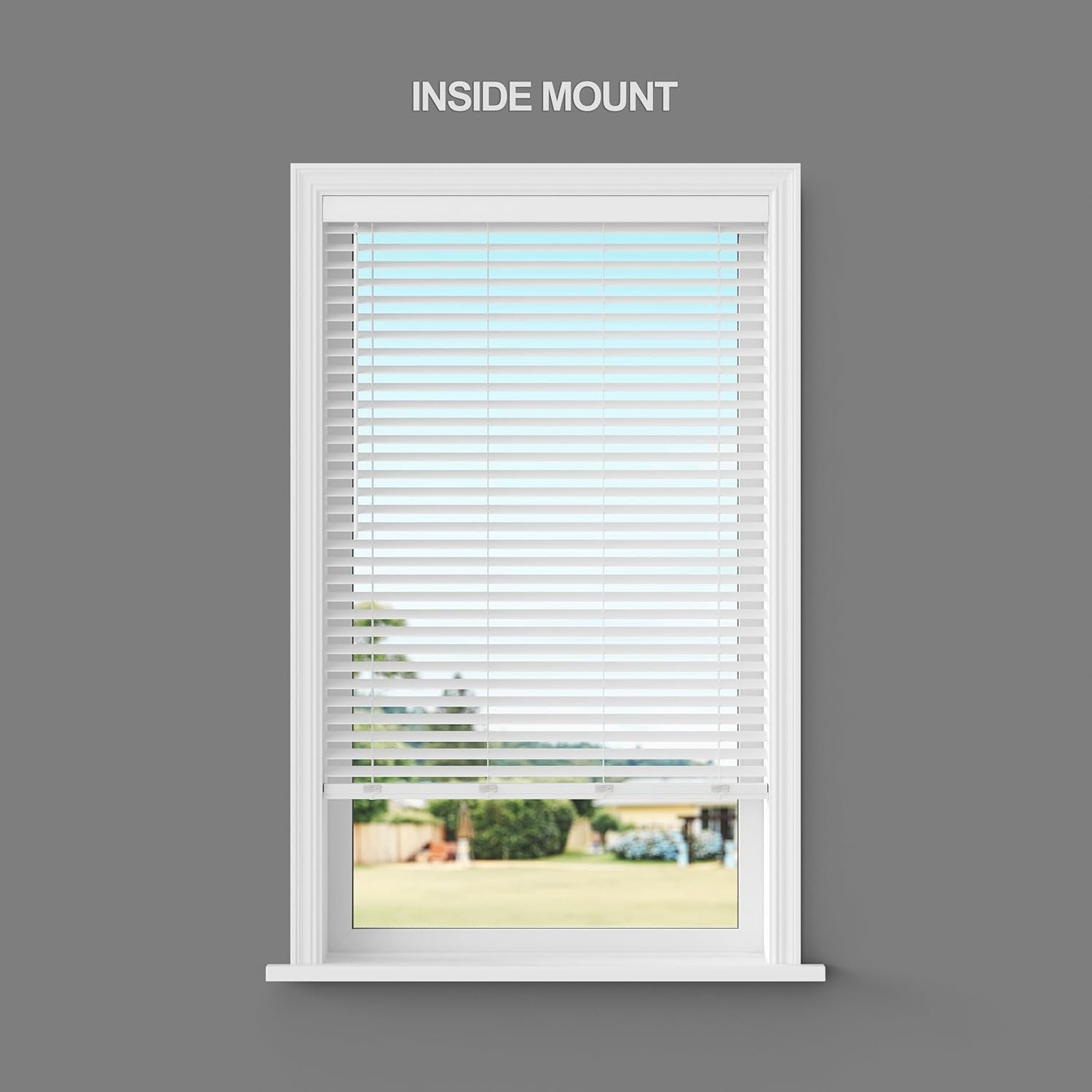 2″ Cordless Flat Slat Faux Wood Window Blinds for Home – 34″ W x 60″ L – Whit…