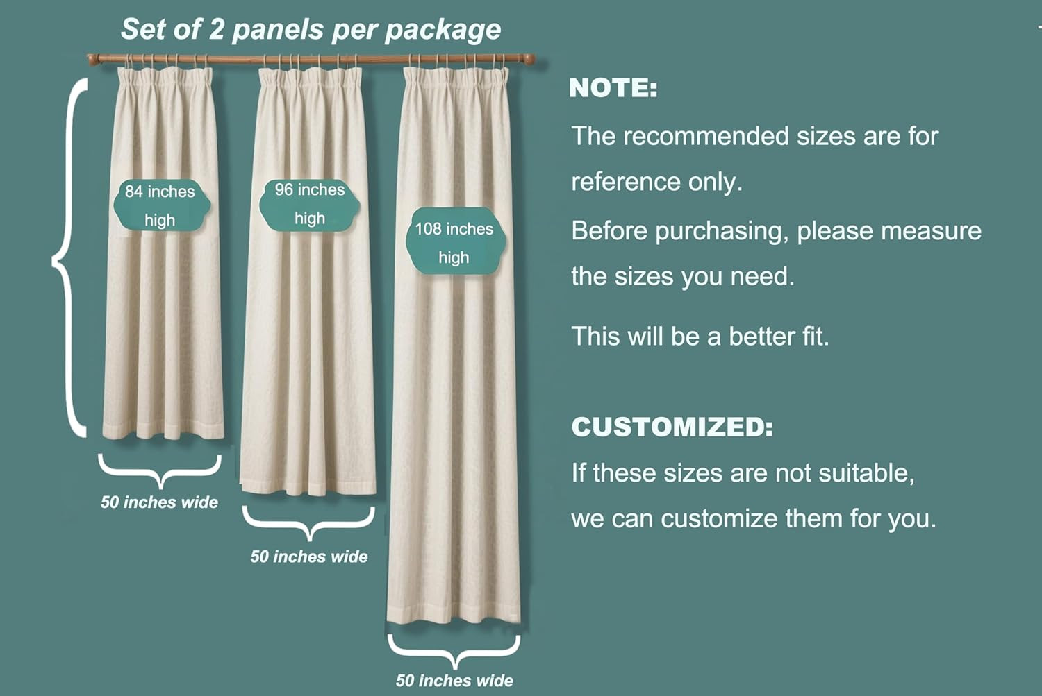 Visionaryhomedesign Ivory Cream Cotton Blend Curtain Panels with Trim Design, Pi