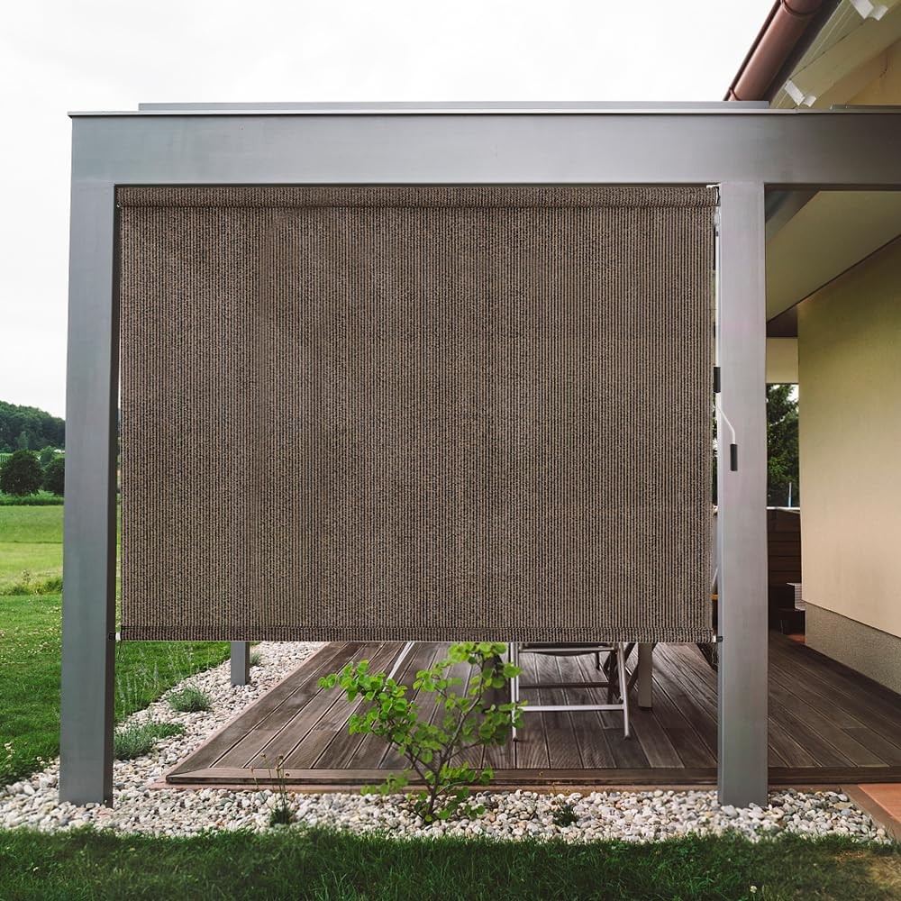 Outdoor Sunshade Roller Shades 48″ W x 96″ H, Cordless Roll Up Shade Blinds P…