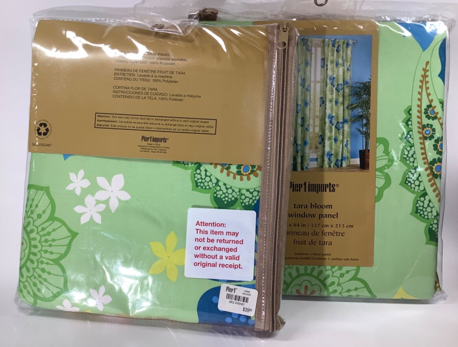 Pier 1 Imports Tara Bloom Lined Window Curtain Panel (2) 54″ x 84″ Lime Paisley