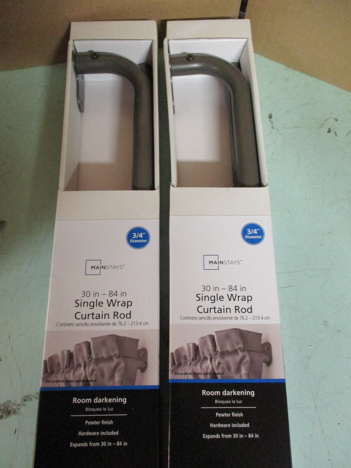 2 PACK Mainstays Single Wrap ROOM DARKENING Curtain Rod 30″ – 84″ PEWTER 3/4 U20