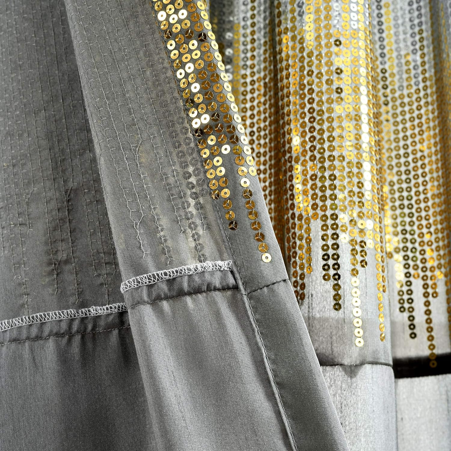 Glam Black & Gold Sequin Night Sky Curtain Panel 42″ W x 108″ L