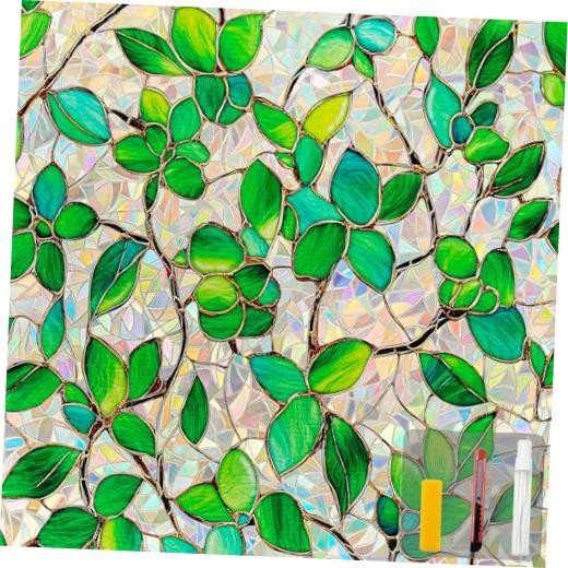 Window Privacy Film with Installation Tools Home 17.5 * 78.7 in Greenery Leaf