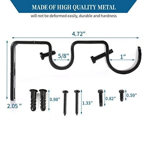 Anndason Heavy Duty Curtain Rod Brackets Double Rod Holders Double 2pcs Black
