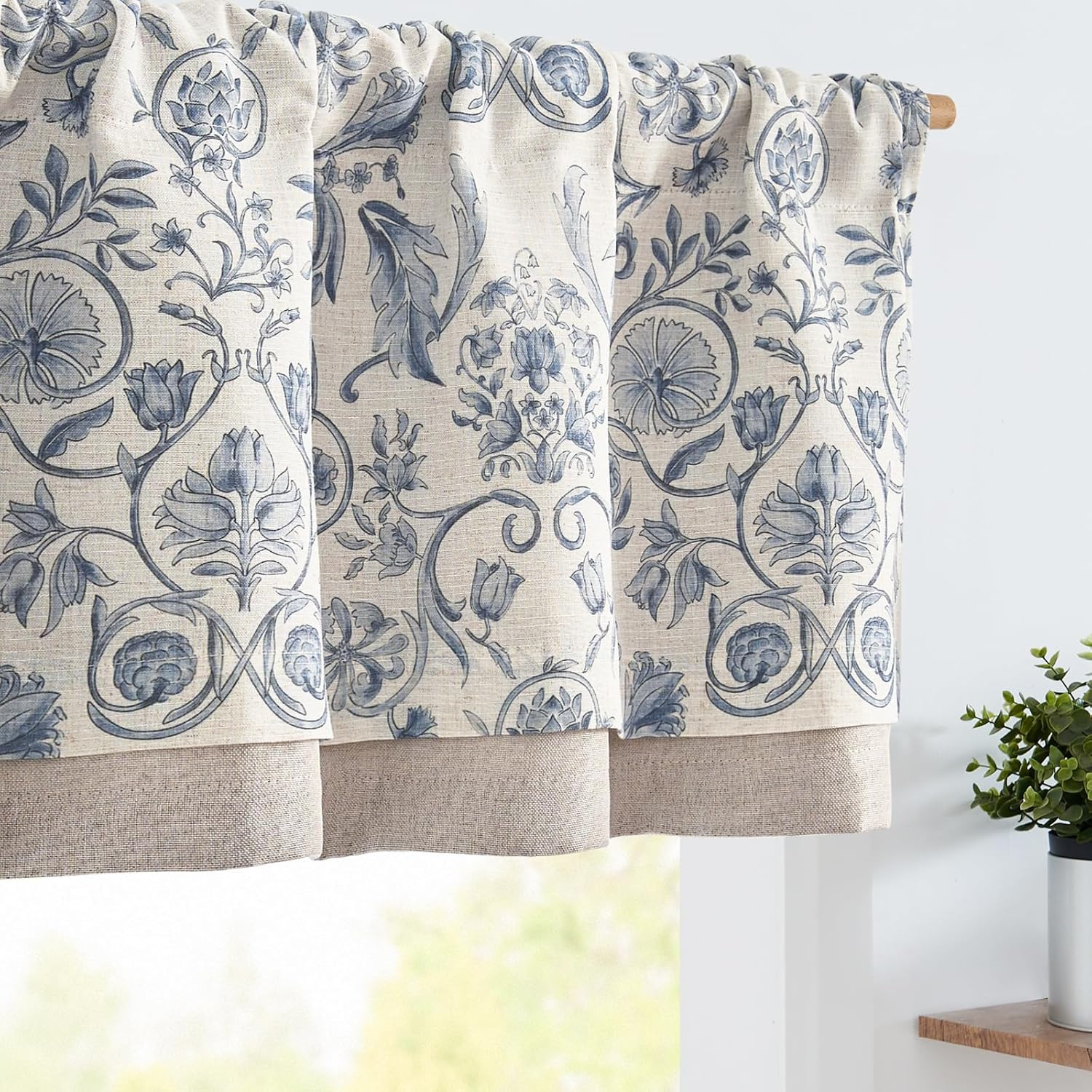 jinchan Linen Valance Kitchen Curtain for Windows Double Layer 16 Inch for Livin