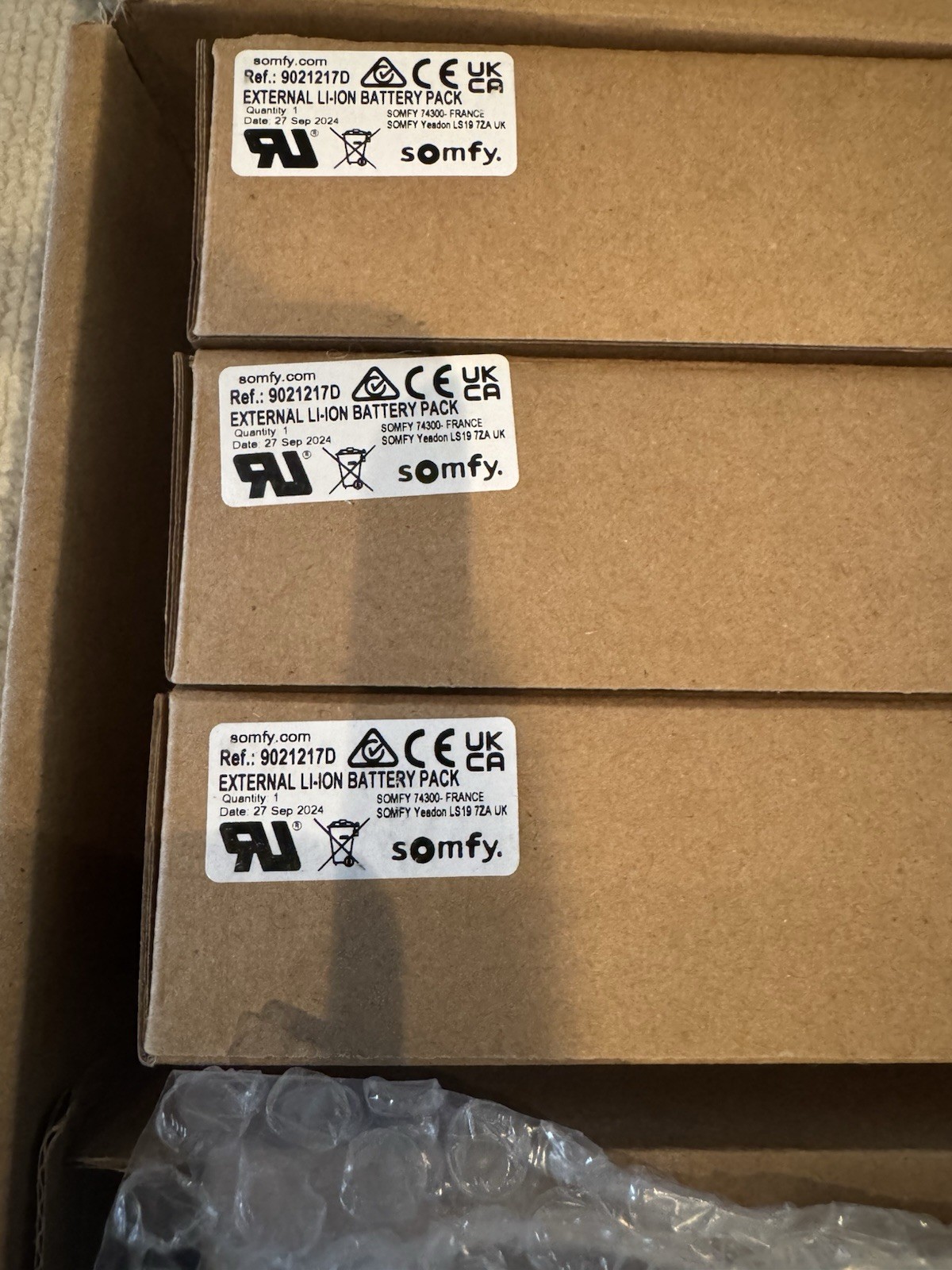 Somfy #9021217D External Li-Ion Battery Pack. PRICE PER UNIT!