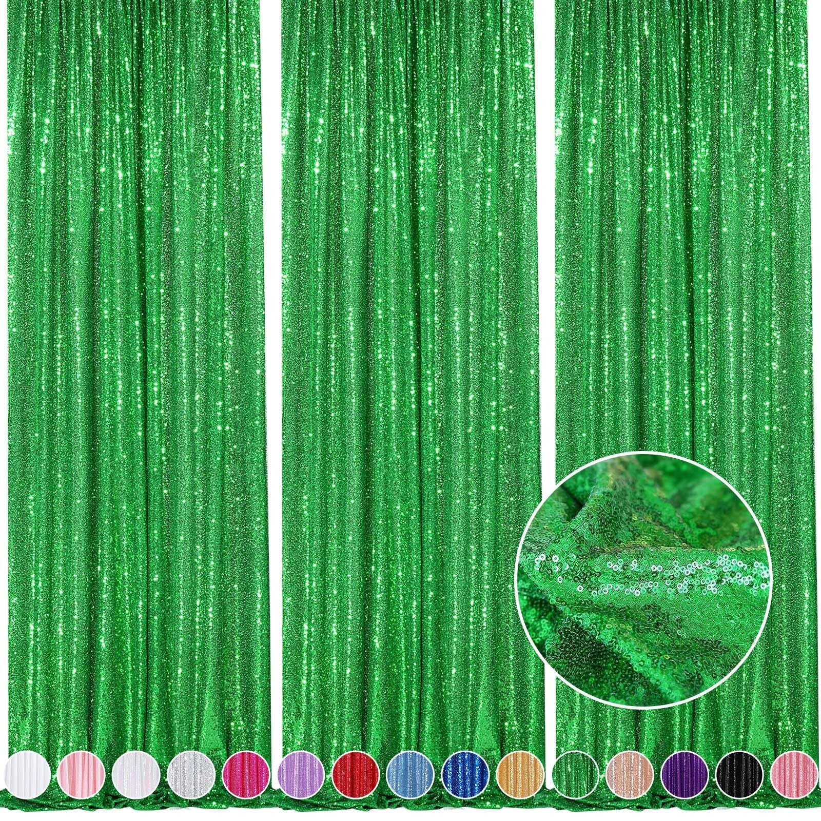 Sequin Curtains Christmas Backdrop 3 Panels Sequin Fabric 2FTx8FT Green Photo…