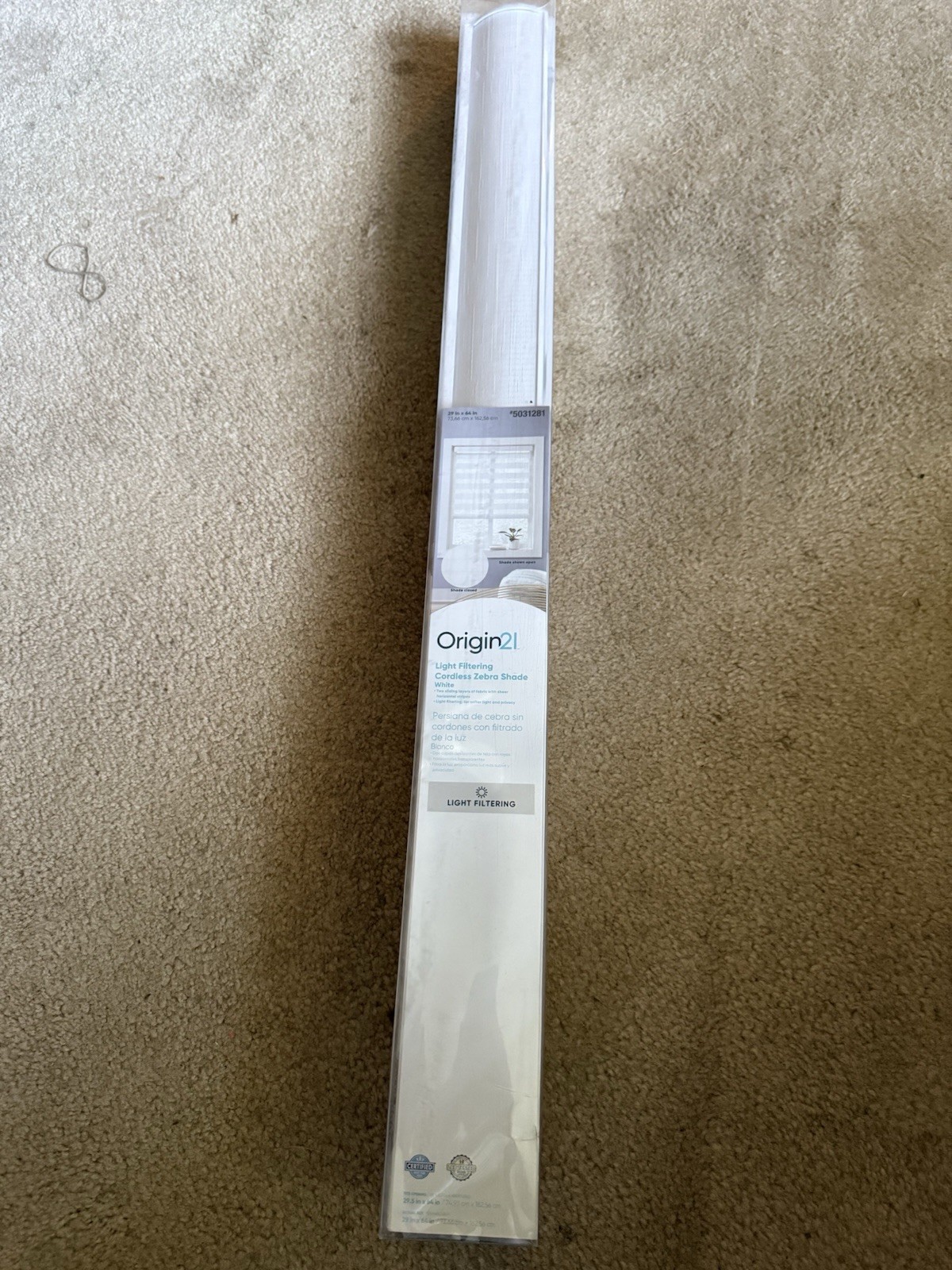 Origin 21 White Light Filtering Cordless Zebra Roller Shade