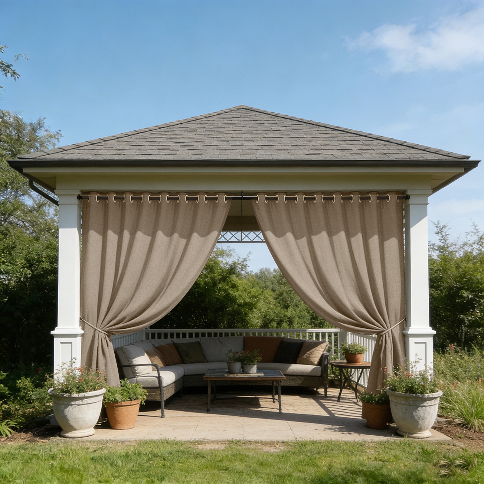 Outdoor Curtains for Patio Waterproof & Windproof Cordless Extra Wide Drapes