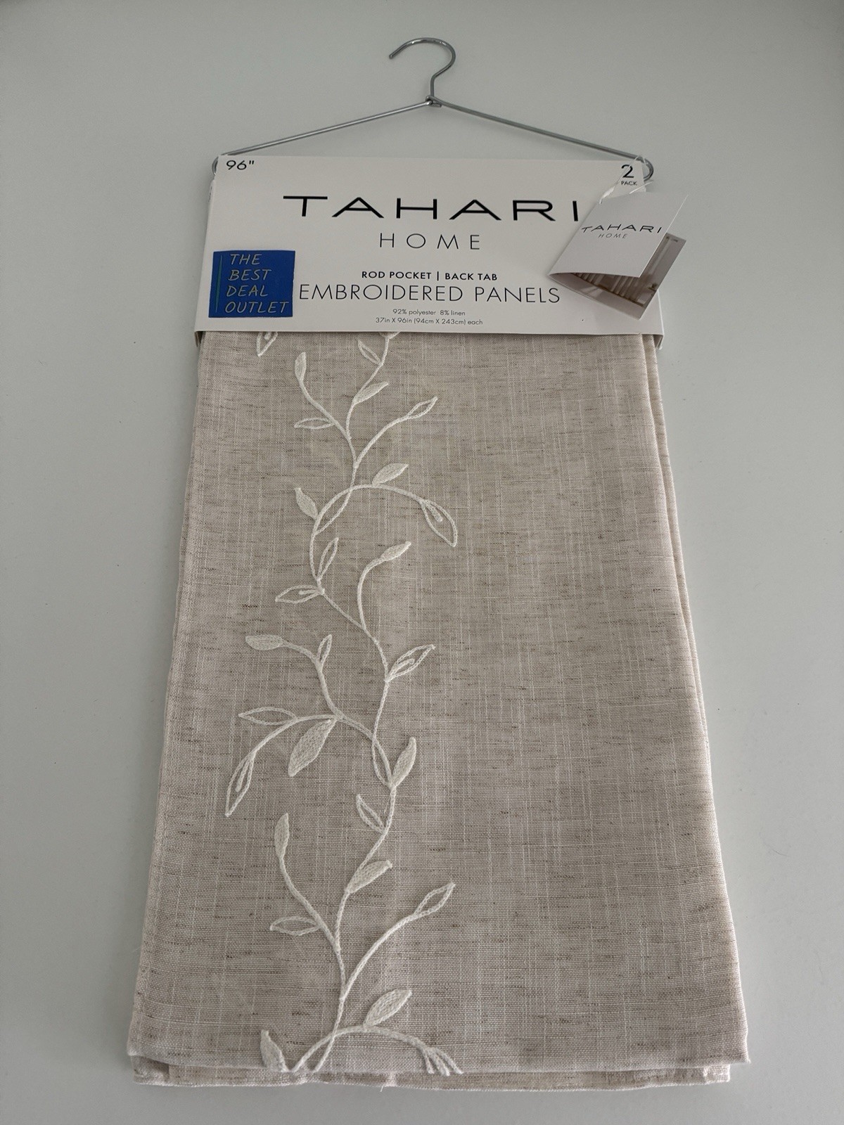 New TAHARI Window Curtains 2 Panels Beige 37 x 96 Linen Embroidered Back Tab