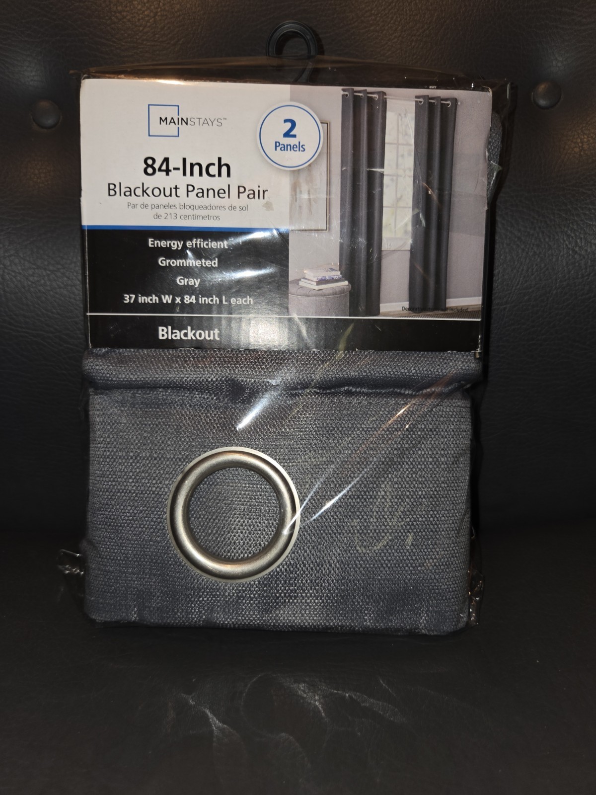 Mainstays 84 in. Blackout 2 Panel set. 37″x84″ Grey, Grommeted Curtins.