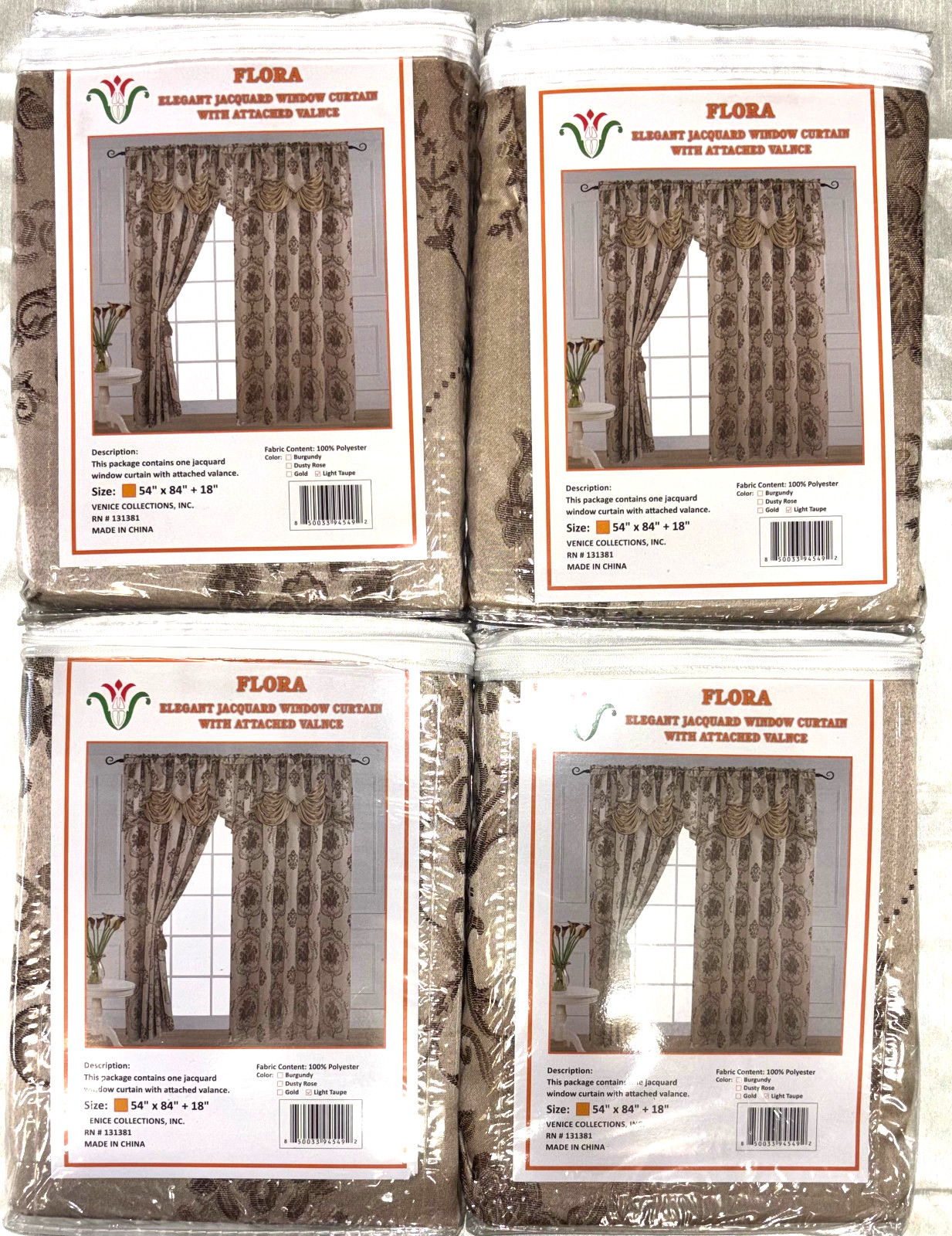 LOT of 4 Packs of single Jacquard Curtain Panel with Attached Valance 54″X84″