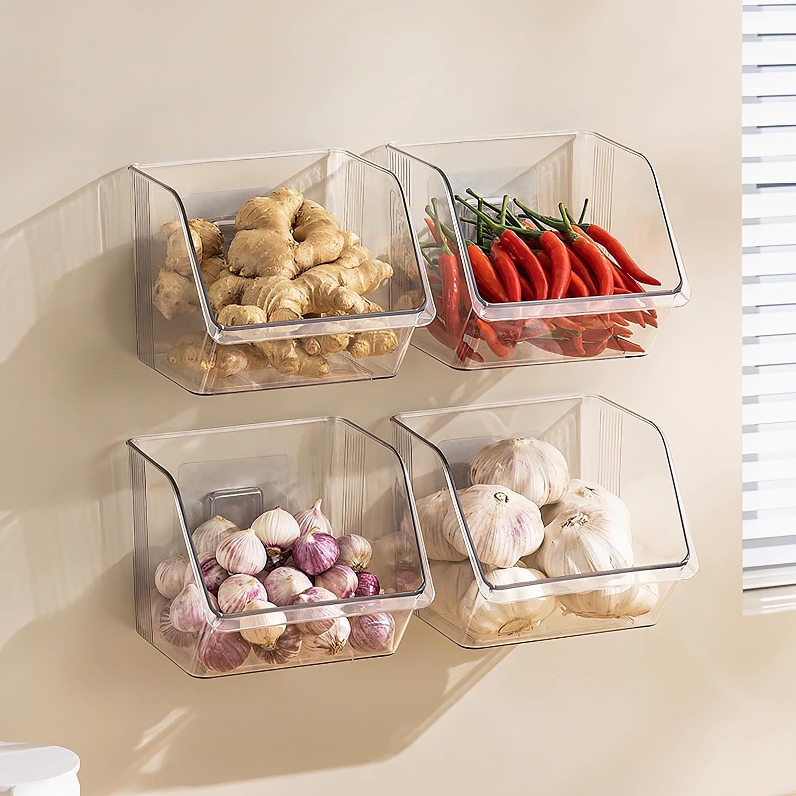 6-Pack Small Clear Storage Baskets, Adhesive Spice Rack Wall Mount for Counte…