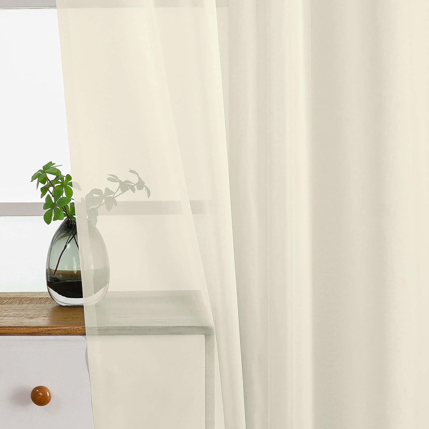Cream Valances for Windows 14 Inch Length 2 Panels Set, Small Voile Sheer Curtai