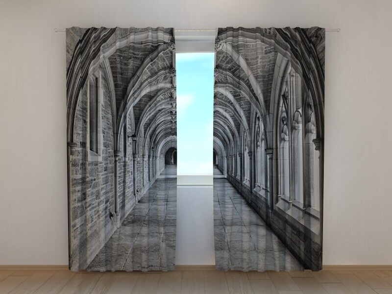 Window Curtain Printed with Antic Stone Arched Hallway Wellmira Ready Made