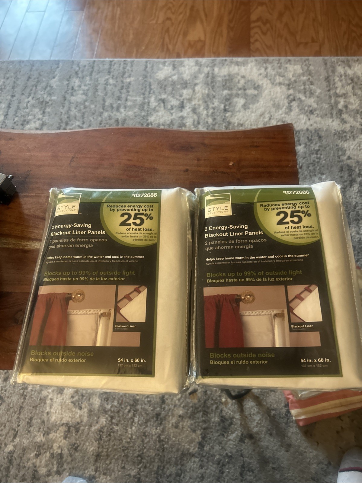 Two (2) Style Selections Energy-Saving Blackout Liner Panels 54×60 Inch White