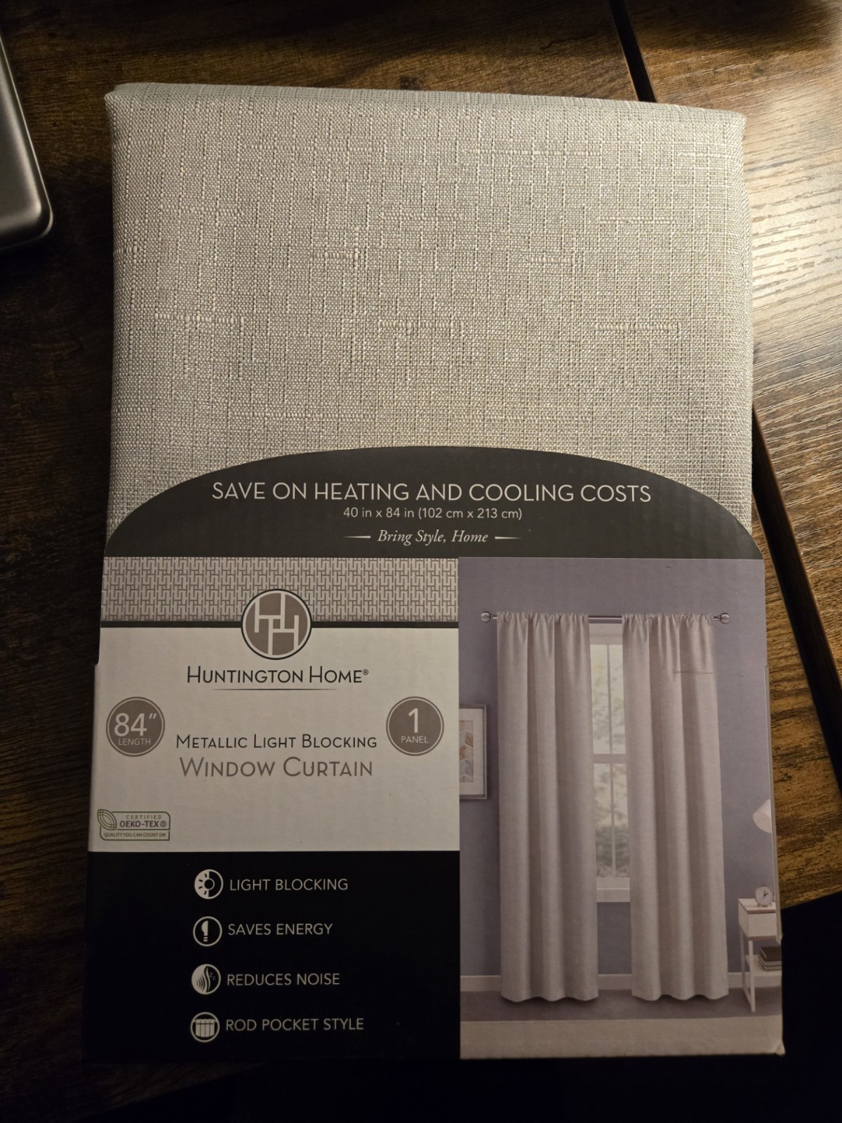 Huntington Home, Metallic Light Blocking Window Curtain, NEW, 40 in x 84 in, Slv