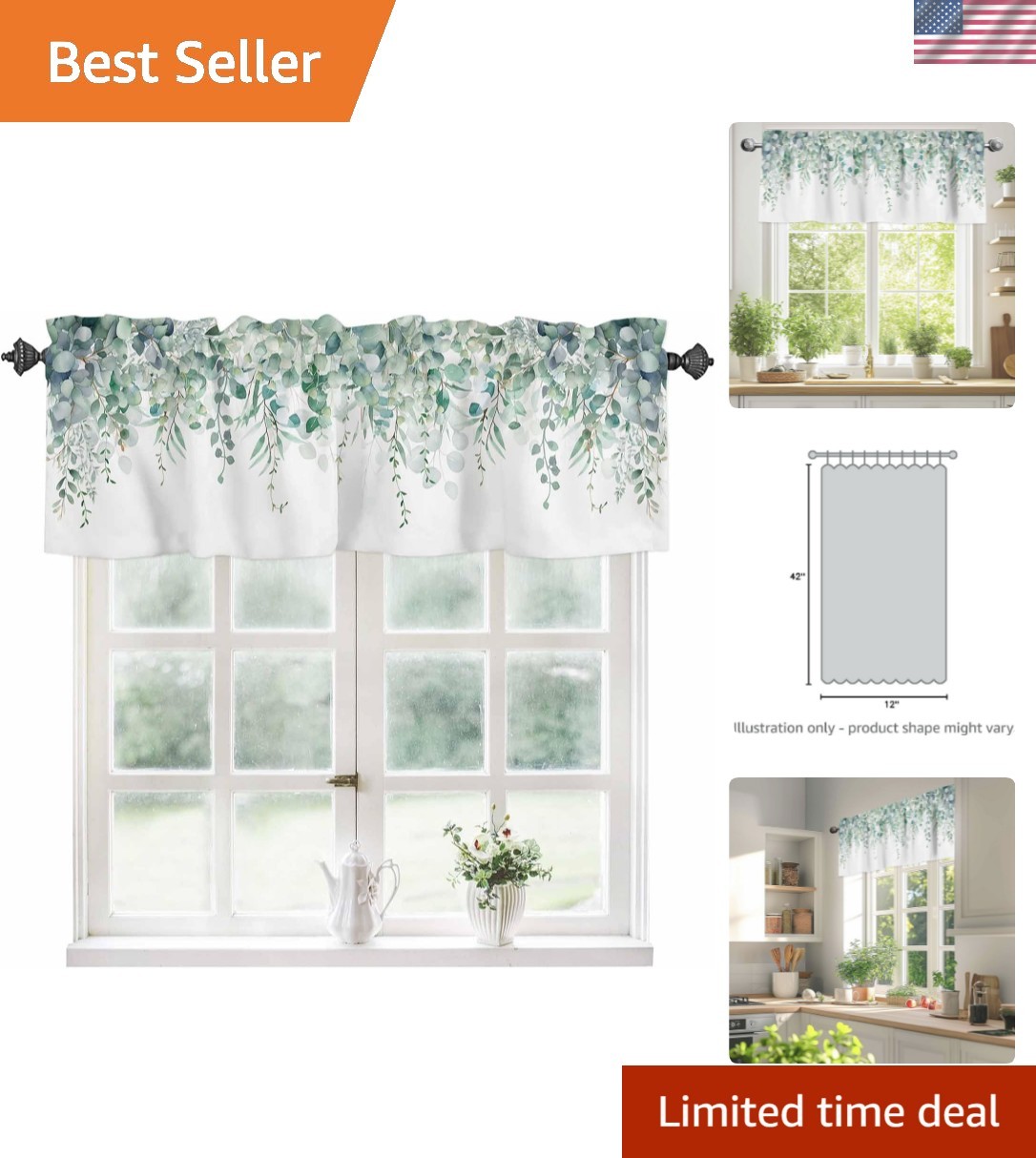 Sage Green Eucalyptus Curtain Valance for Windows Rod Pocket Valance Window T…