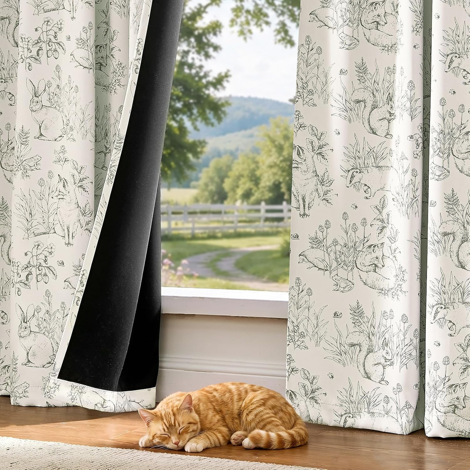 Kids Bedroom Curtain Panels Blackout Fabric 84 Inch Back Tab Whimsical Bunny