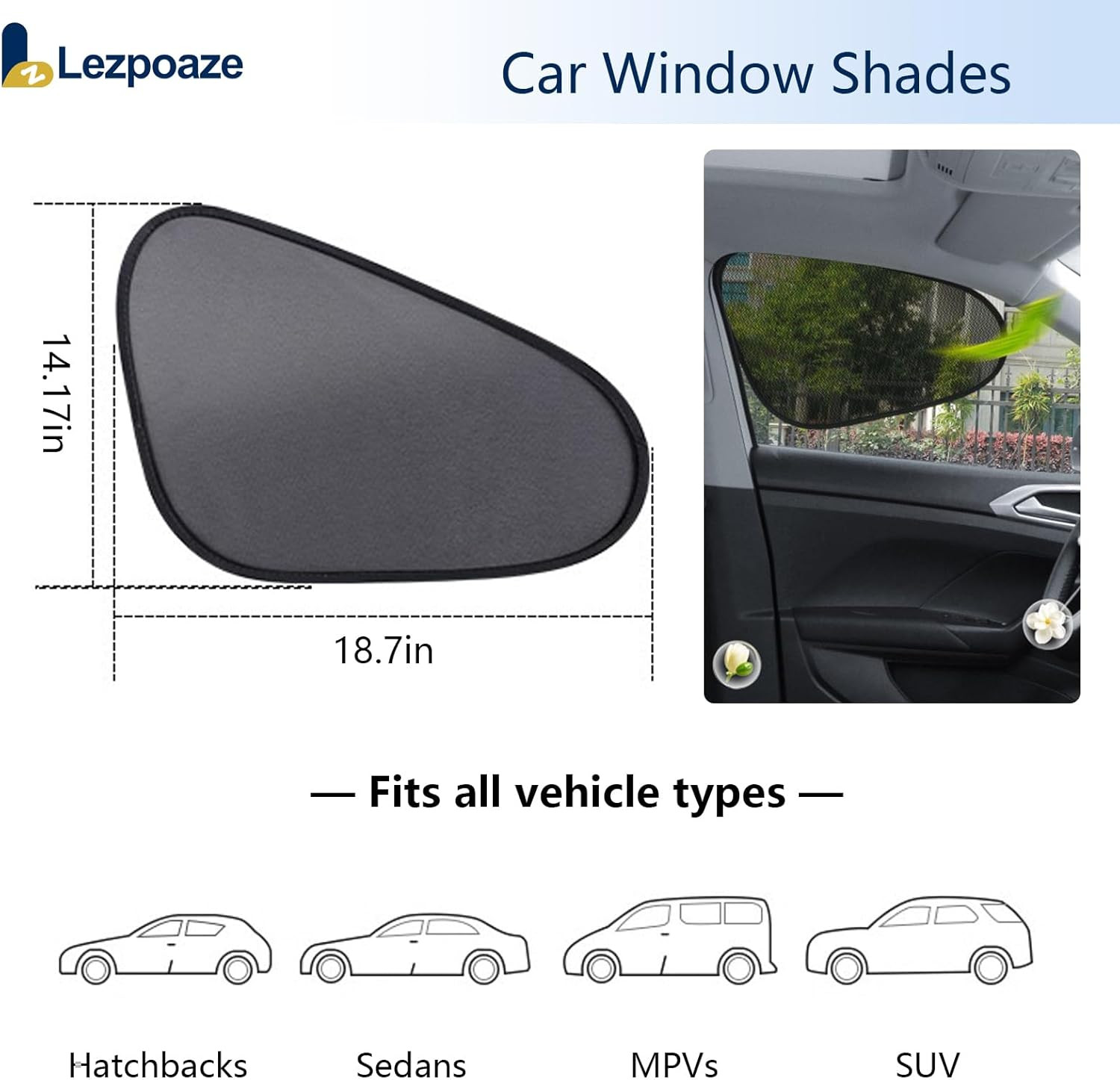 2-Pack Car Window Shades | Mesh Static adsorption Side Window Anti-UV Sunshade C