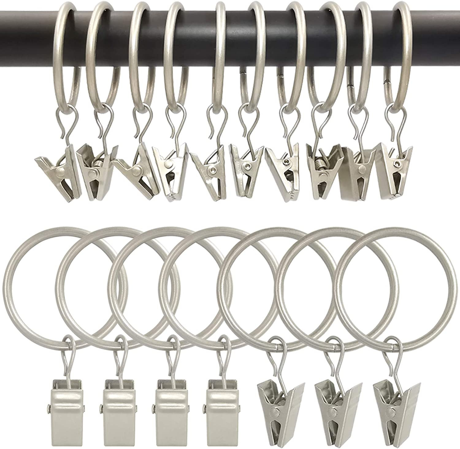 90 Pack Curtain Rings with Clips, Drapery Clips with Rings, Drapes Rings 1.26 in
