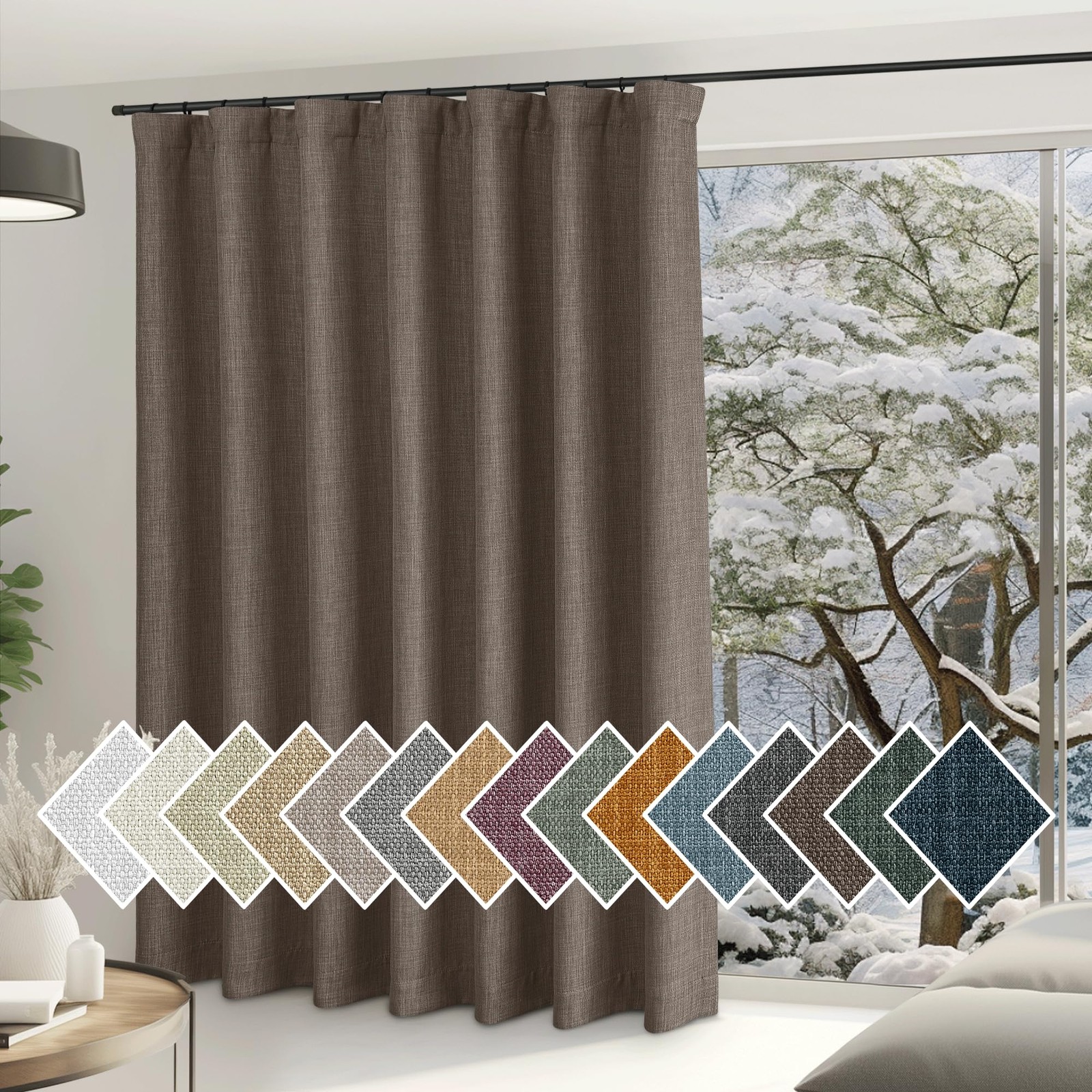 Nicetown Faux Linen Brown Blackout Curtains For Sliding Glass Door Hook