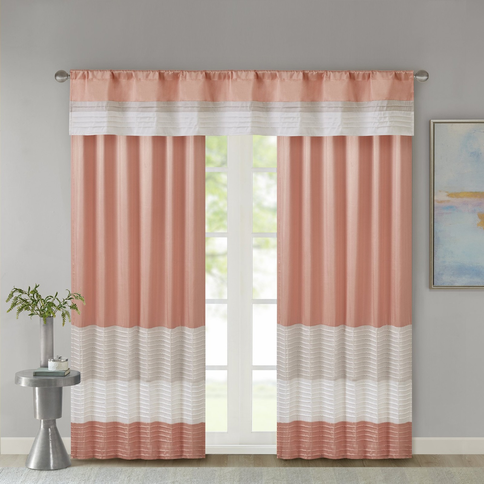 Madison Park Rod Pocket Valance Window 50″W x 18″L (Pack of 1), Coral