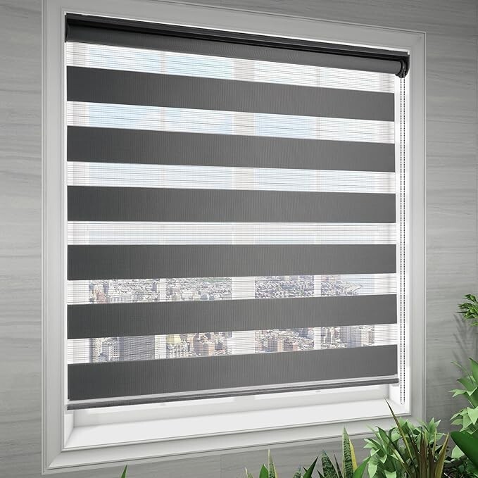 Zebra Blinds for Windows Dual Layer Roller Window Shades 40”x72” Grey