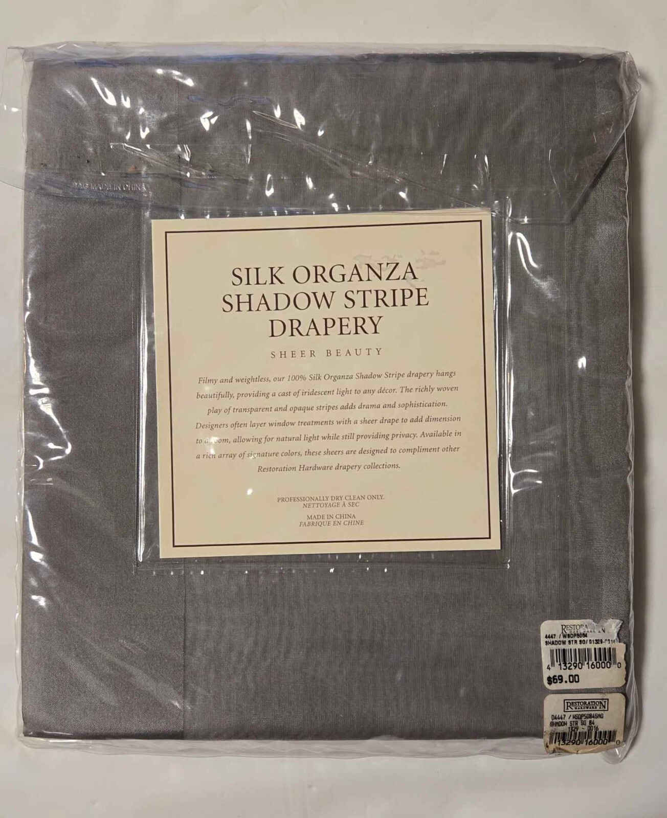 NWT Restoration Hardware Organza Shadow Stripe 100% Silk Drapery 50×84″