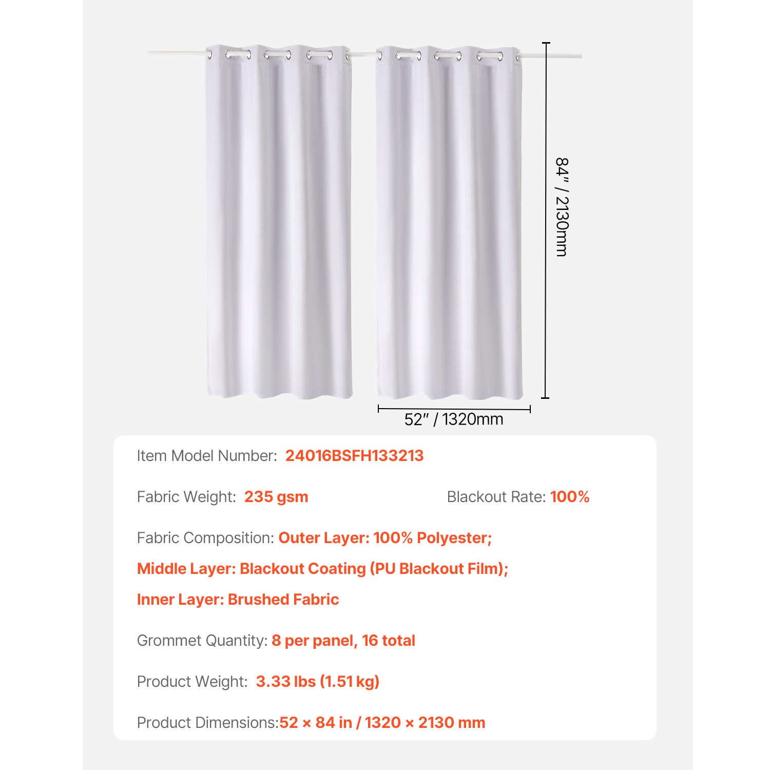 Blackout Curtains 84 Inch Length 2 Panels Set 52 Inch Wide Each for Bedroom