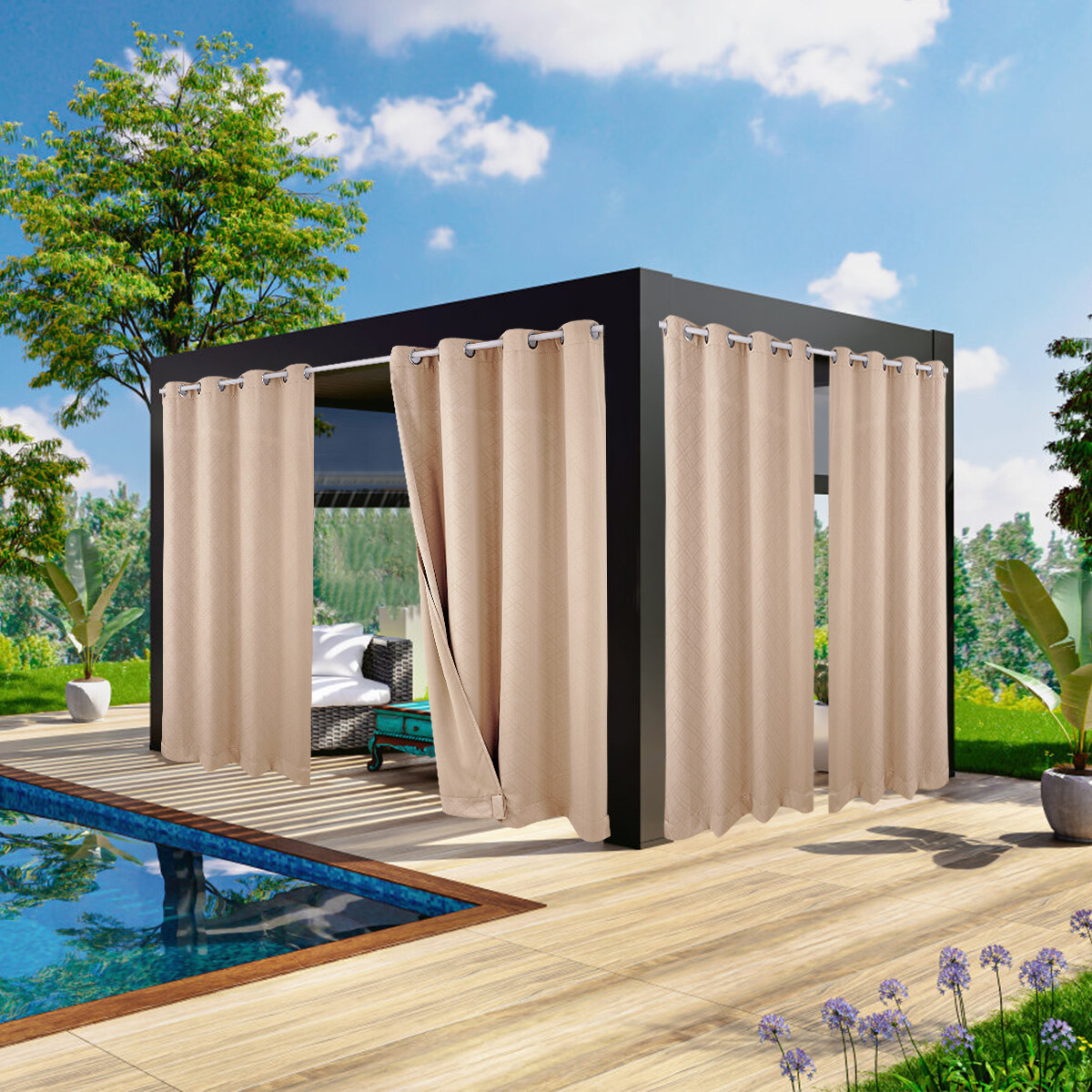 Single Panel Outdoor Curtains Waterproof Outside Privacy Curtains for Patio