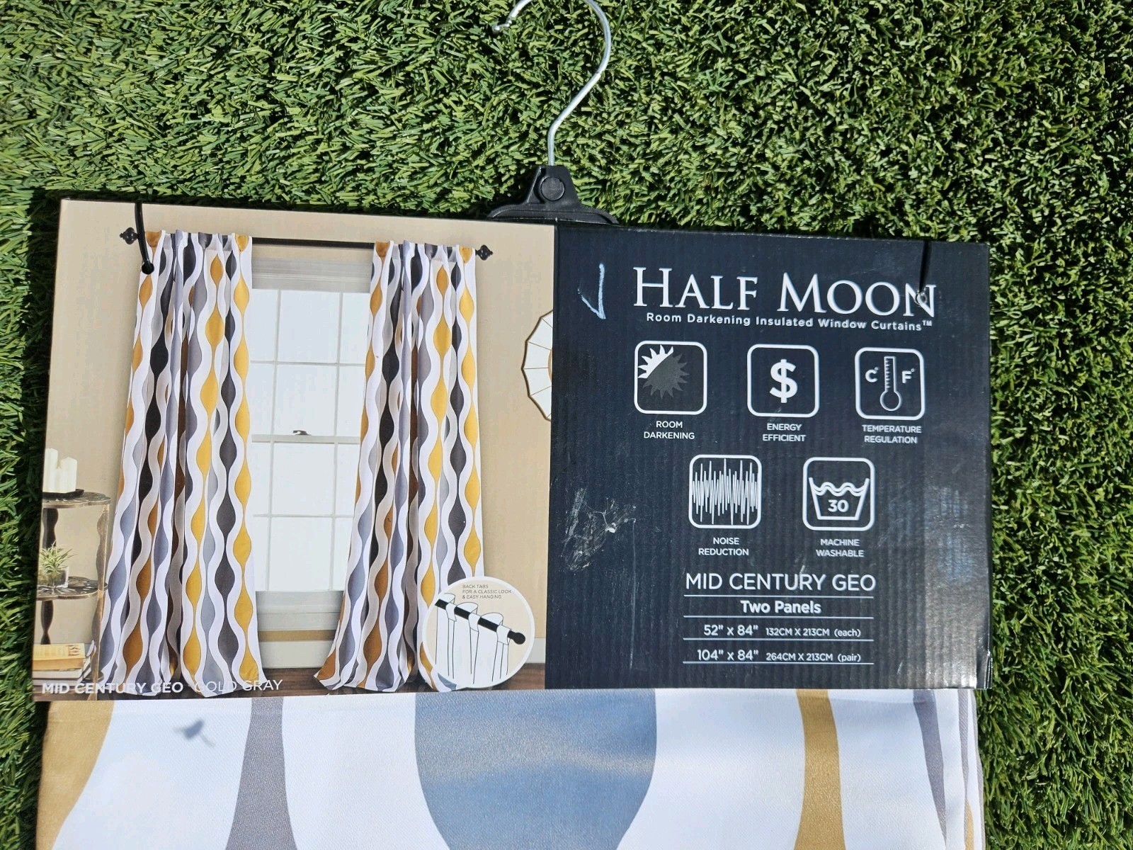 Half Moon Mid CenturyGeo Room Darkening Window Curtain, 84″x54″ Each Panel. PAIR