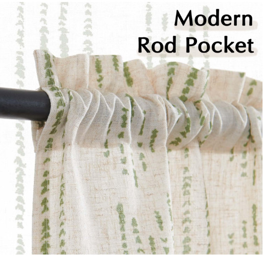 jinchan Boho Stripe Kitchen Curtains and Valance Set Linen Tier Curtains