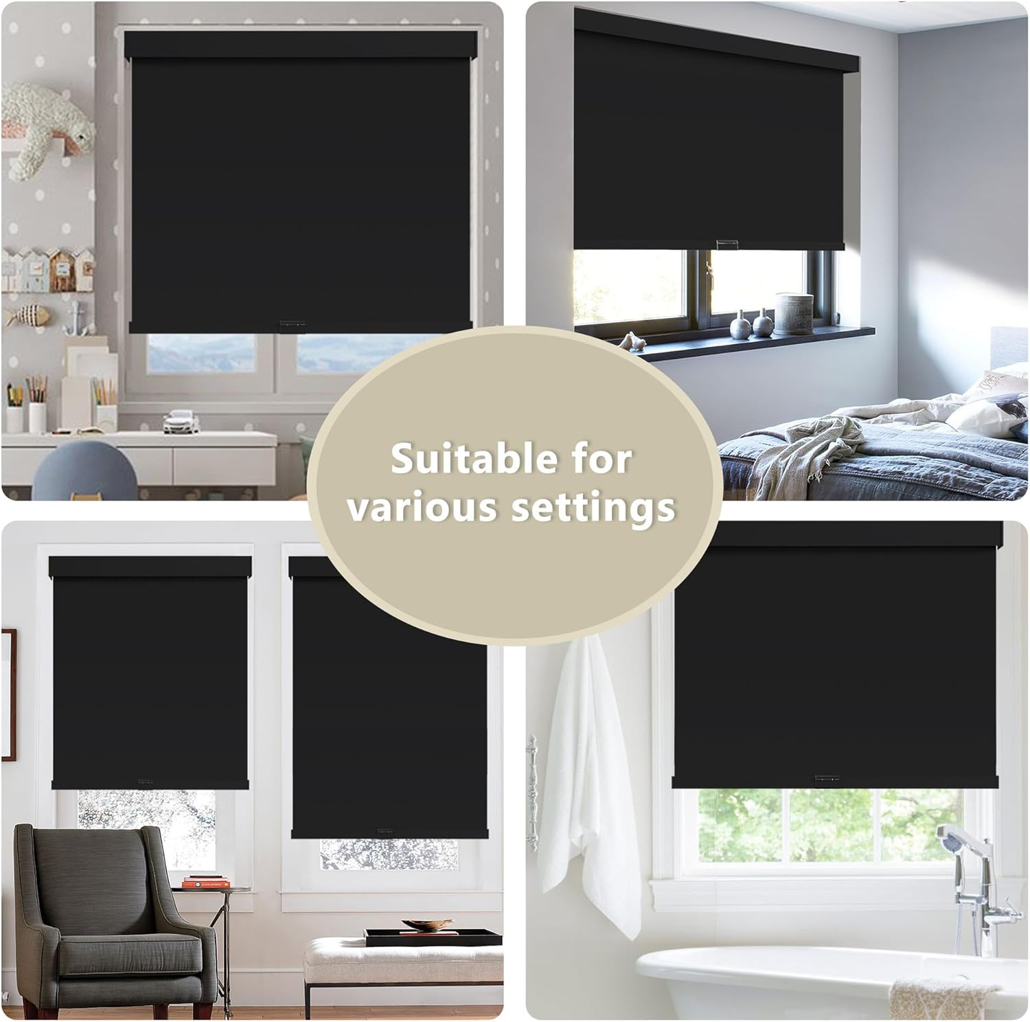 SUNOFF Cordless Blackout Roller Shades Blinds for Windows Free-Stop,Pull down Ro
